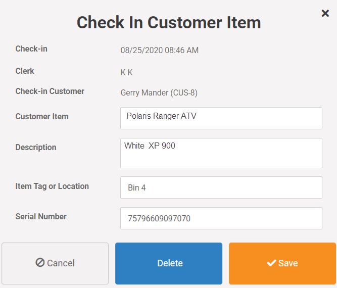 ATV Customer Item Form