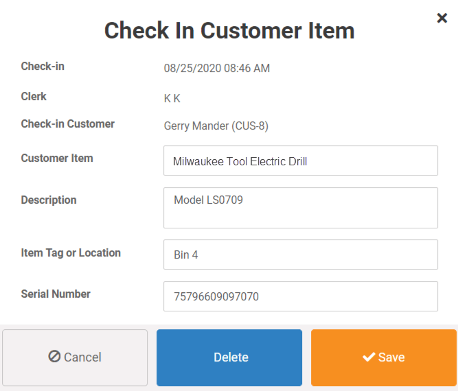 Drill check in customer item Front Register MicroBiz 2