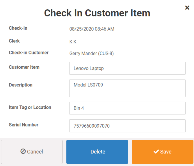 check in customer item Front Register MicroBiz 2