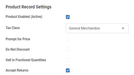 Product settings in MicroBiz Cloud