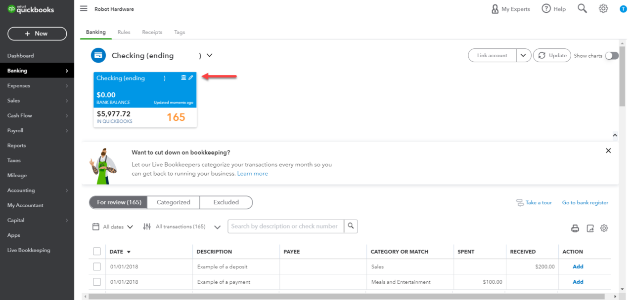 unlink online banking quickboooks 2016 for mac