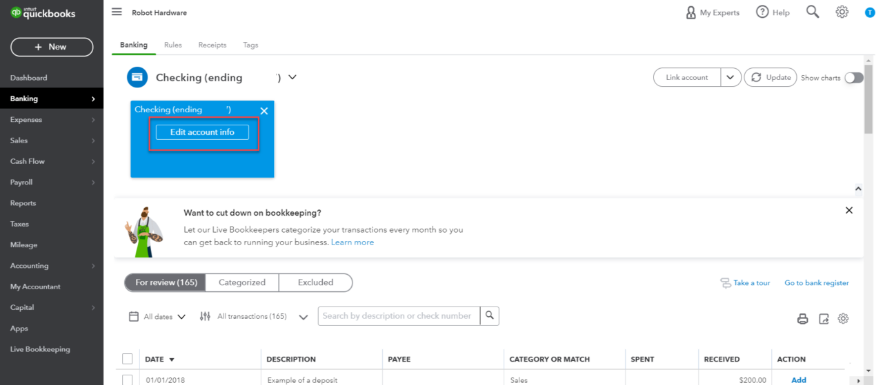 Edit Account Bank transactions 1