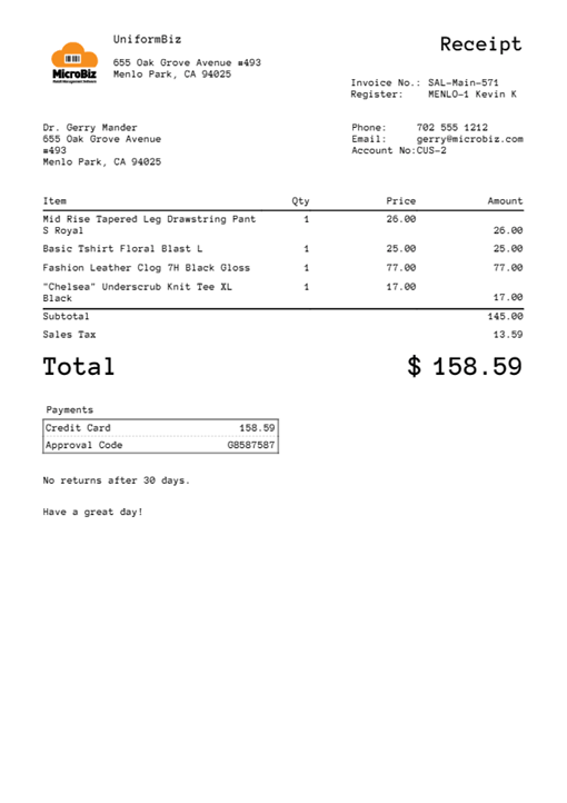 Ability to email or print the register receipt