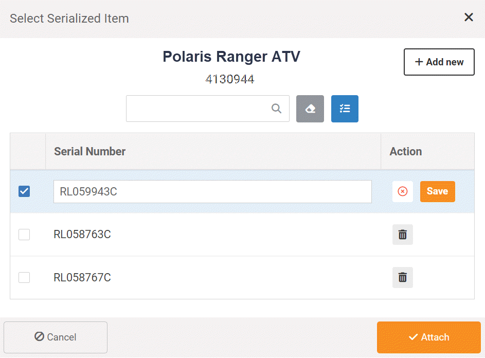 Serial Number Front Register MicroBiz ATV