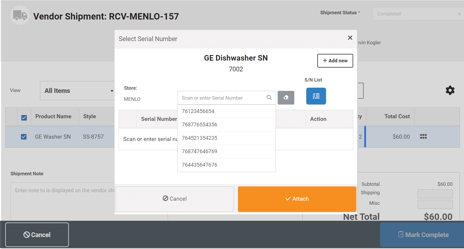 Vendor Shipments MicroBiz 1