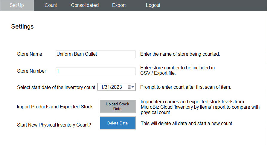 MicroBiz POS Inventory Count App Set Up 1